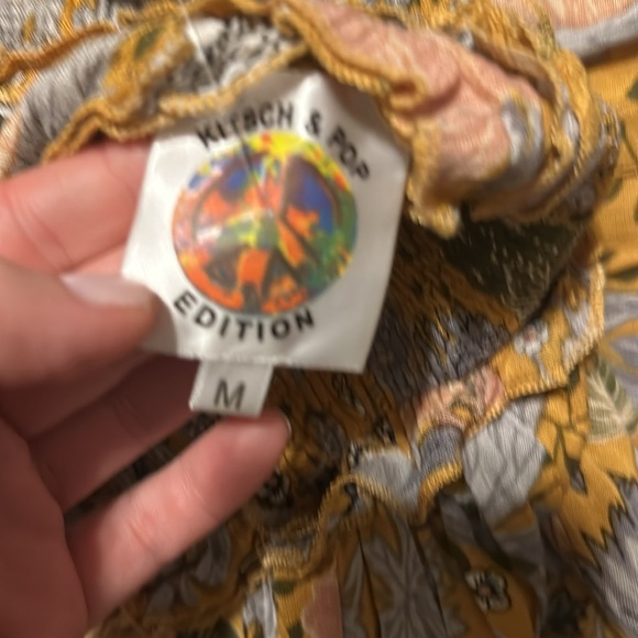 NWT Floral Ruffle Smocked Empire Waist Sundress in Mustard M - Picture 9 of 14